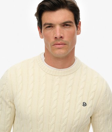 Cotton Cable Strikket Crewneck Sweater Image 4
