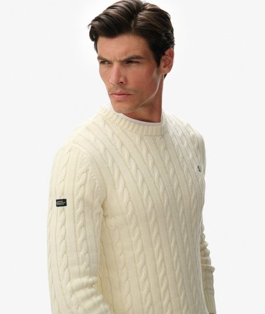 Cotton Cable Strikket Crewneck Sweater Image 1