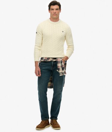 Cotton Cable Strikket Crewneck Sweater Image 3