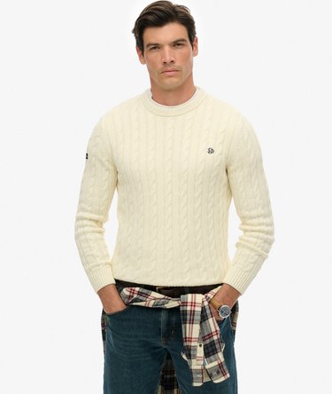 Cotton Cable Strikket Crewneck Sweater Image 2
