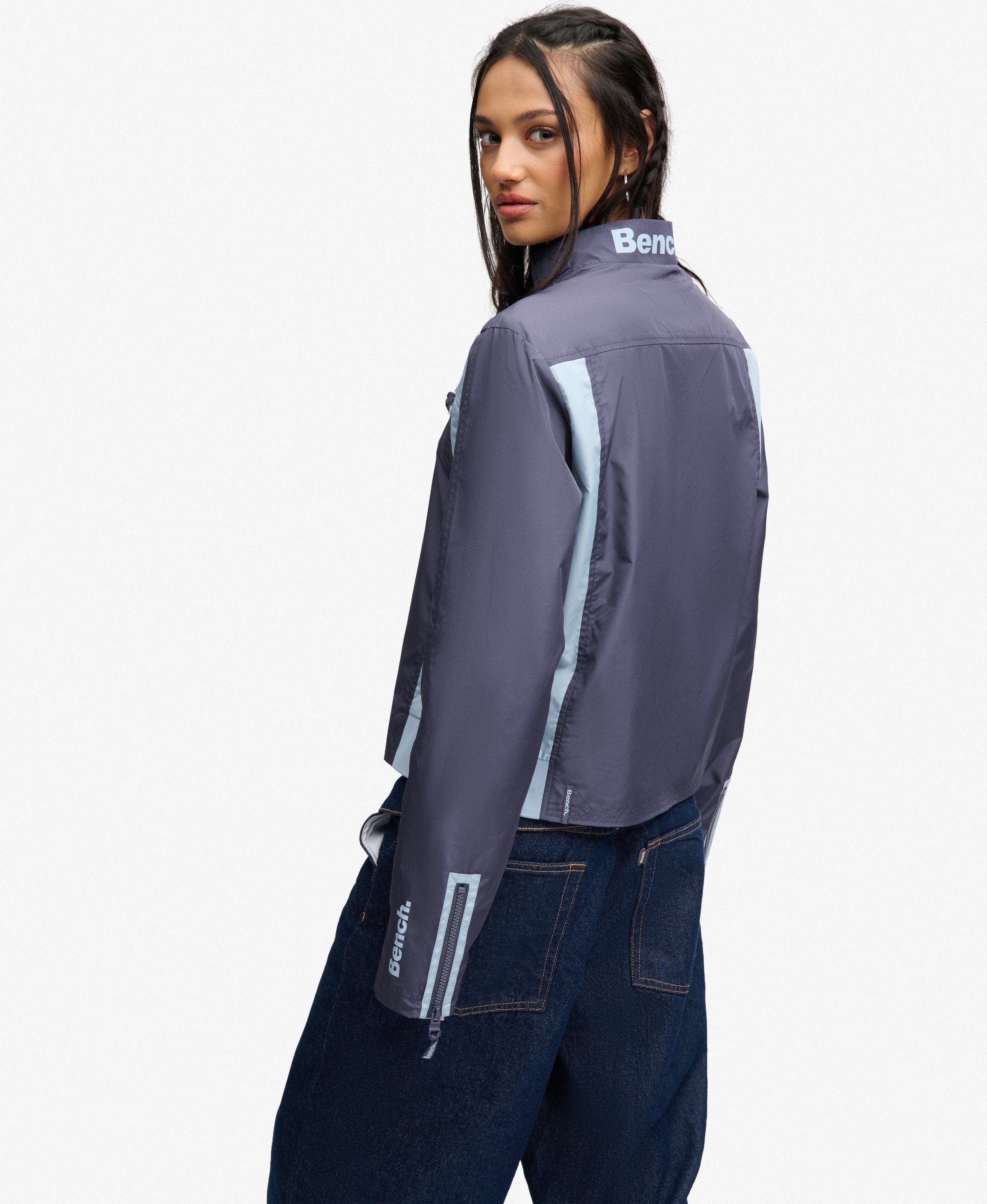 womens Bench Racer Shell Double Zip Jacket in CRT Navy/ Blue Fog