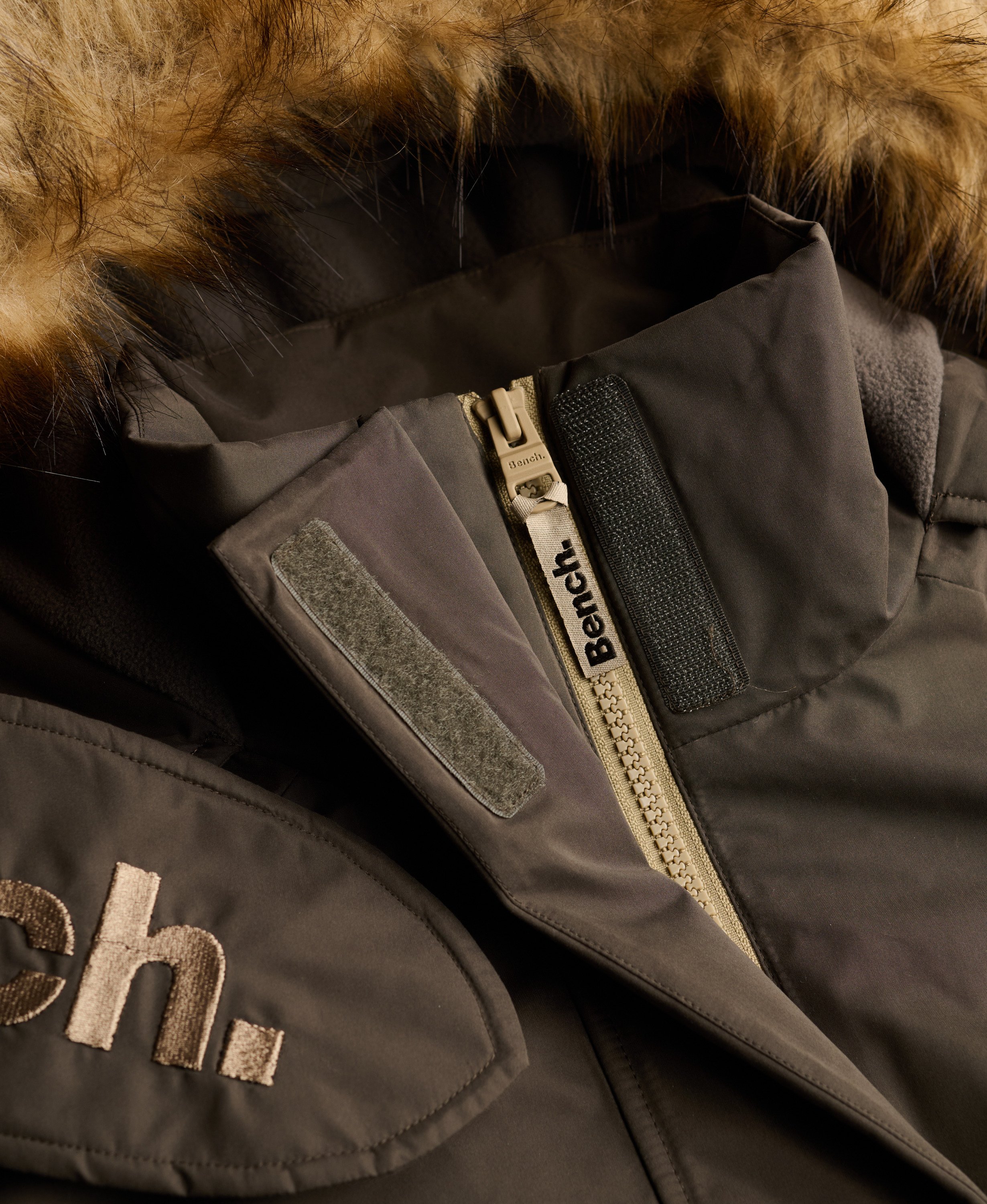 womens Bench Faux Fur Hooded Windcheater Jacket in Black Olive