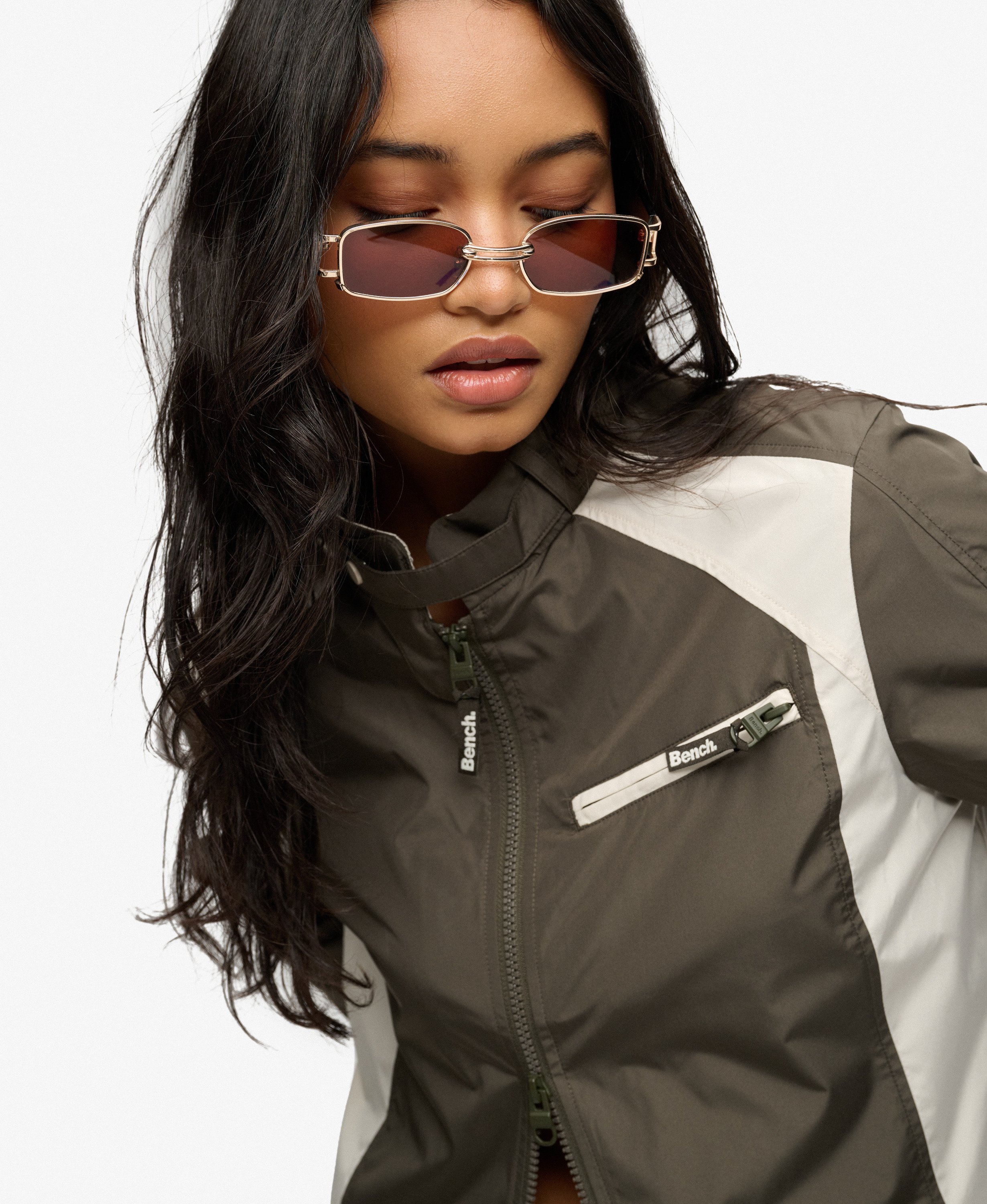 womens Bench Racer Shell Double Zip Jacket in Black Olive/ Moonbeam ...