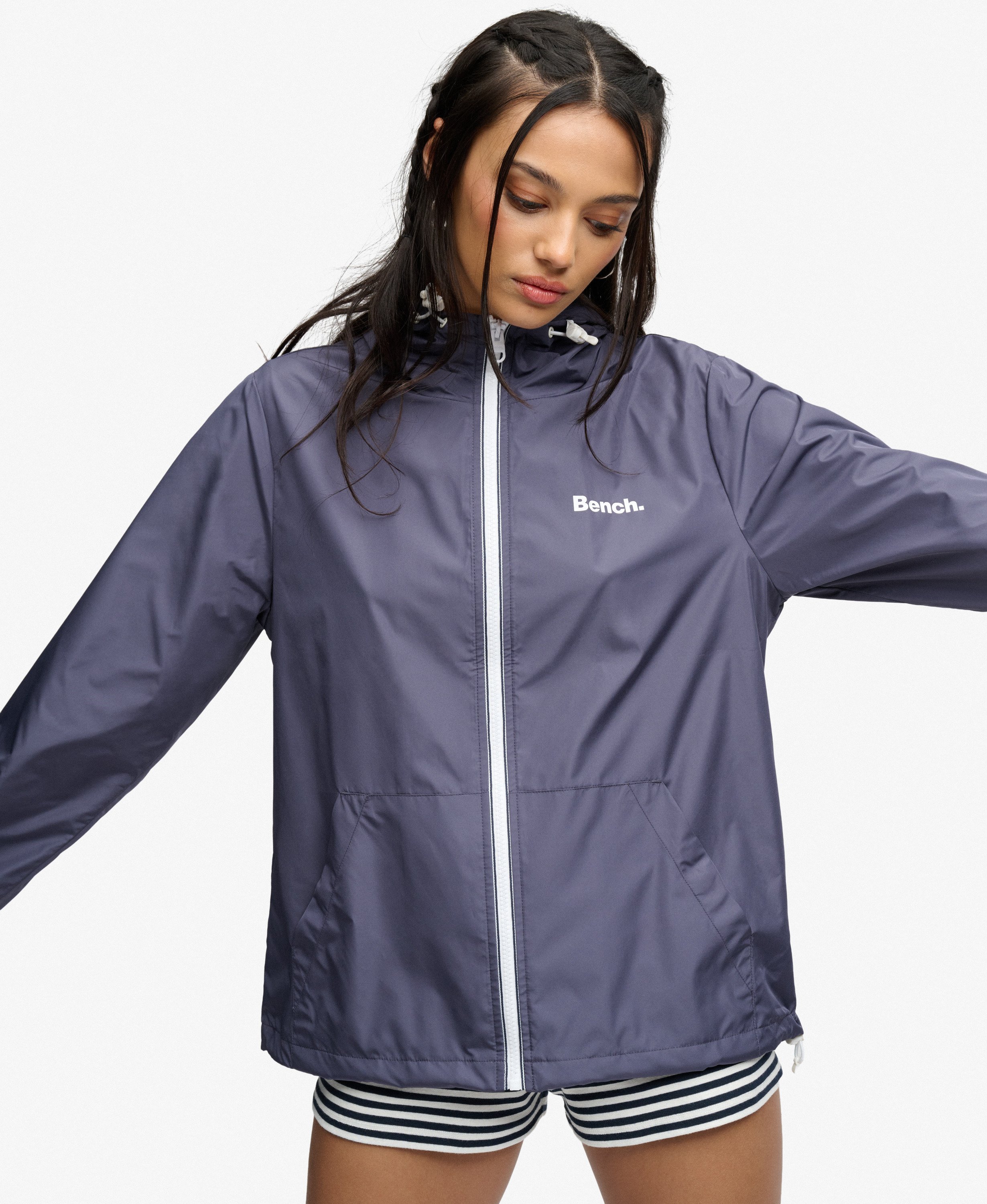 womens Bench Hooded Shell Zip Jacket in CRT Navy/ White | Superdry