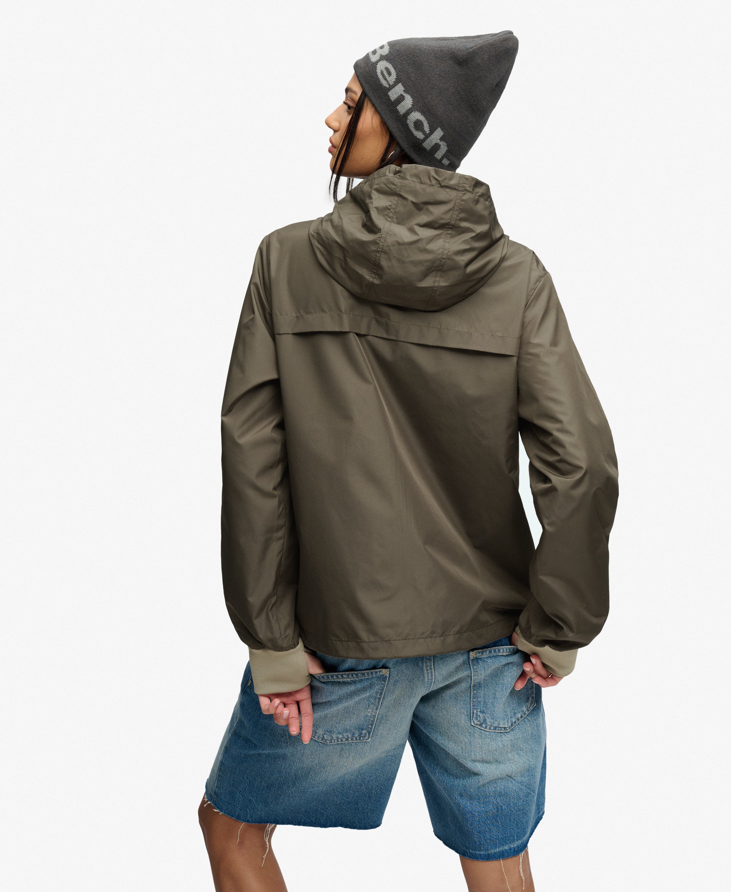【ilean】 URBAN SHELL JACKET womens Bench Hooded Shell Zip Jacket in Black Olive/ Dune