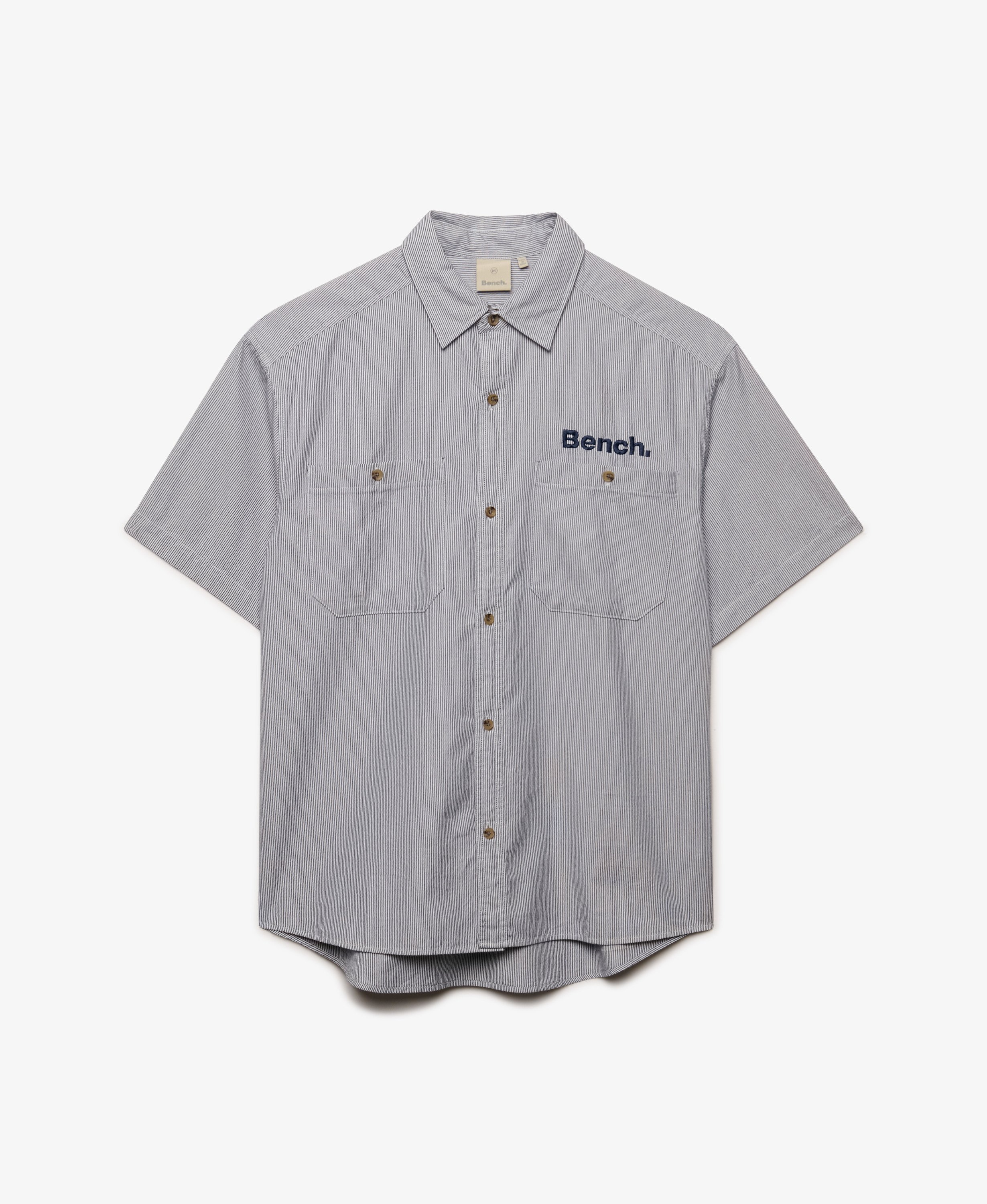 mens Bench Mechanic Short Sleeve Boxy Shirt in NEEDLE TICKING STRIPE ...