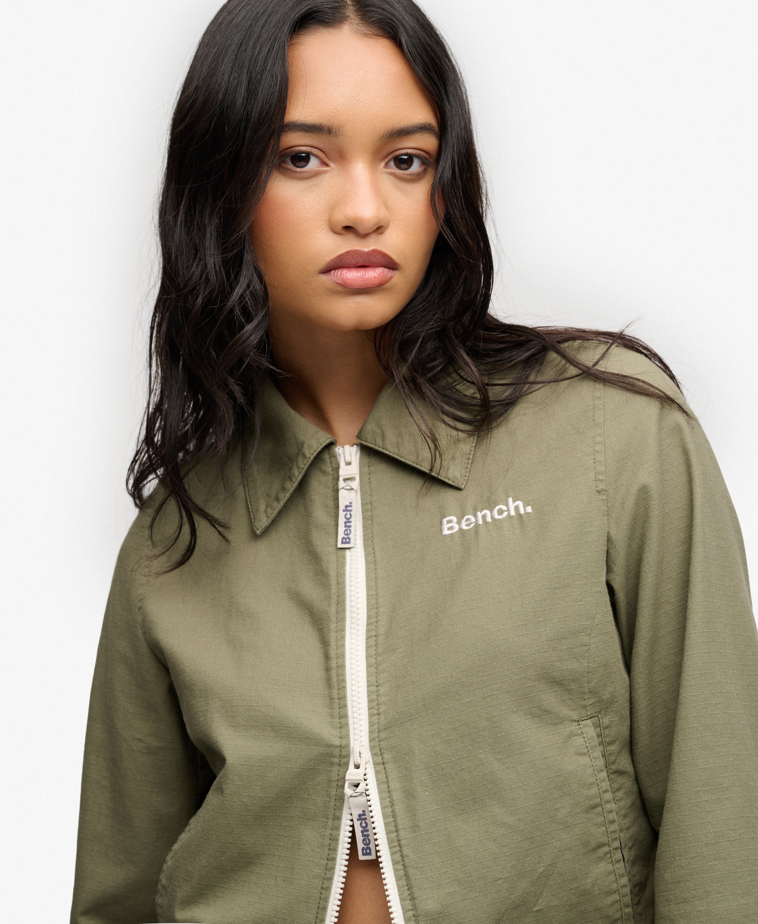 womens Bench Double Zip Collar Ripstop Jacket in Olive Night