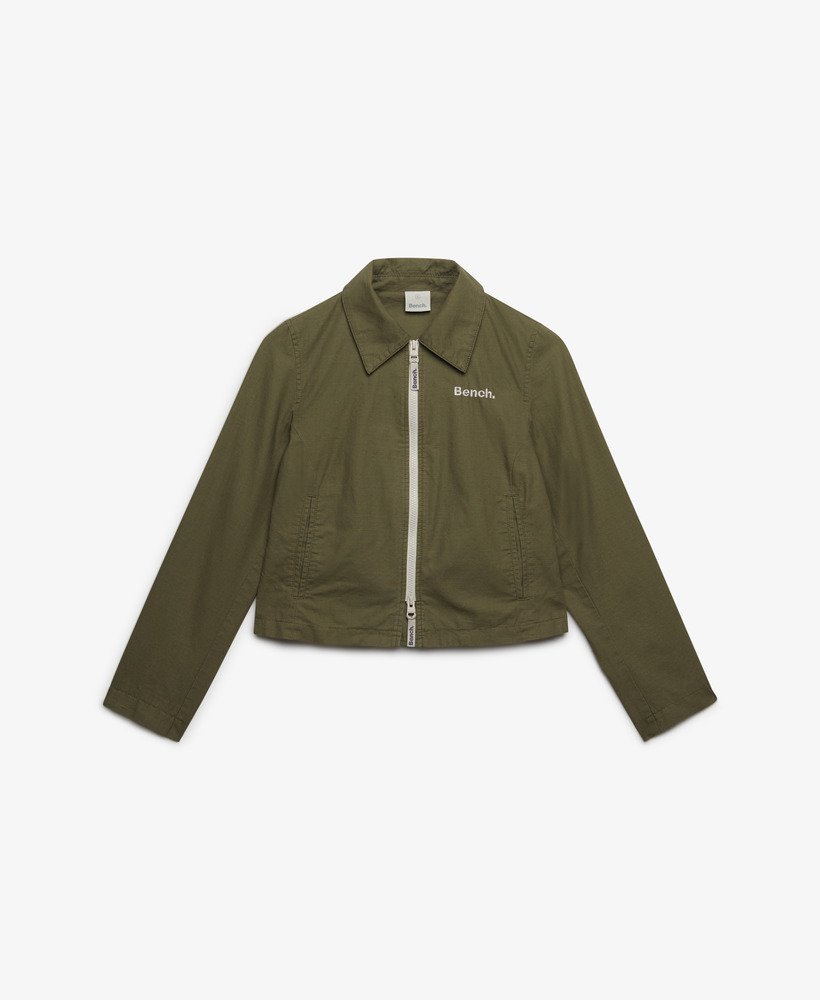 womens Bench Double Zip Collar Ripstop Jacket in Olive Night