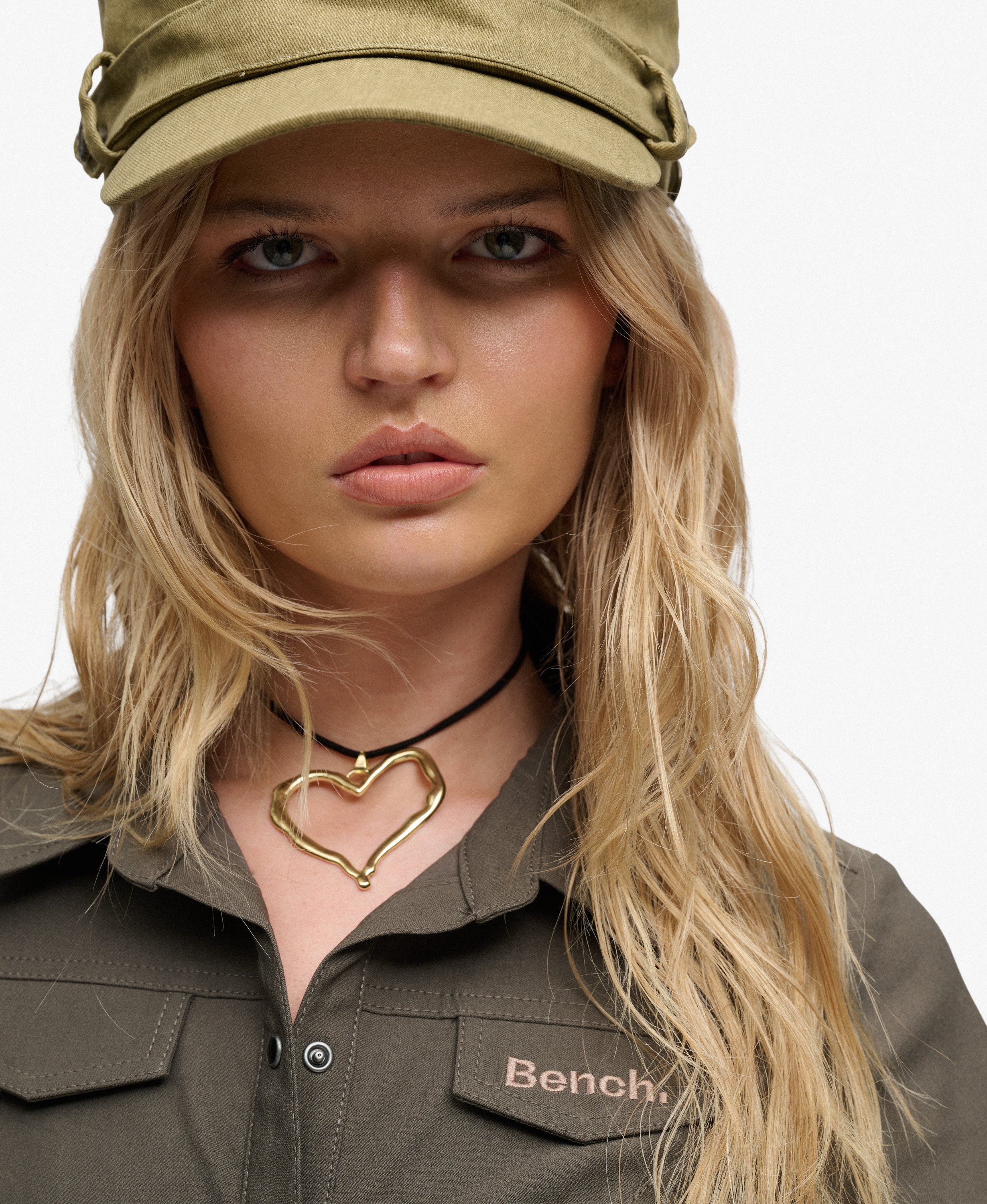 womens Bench Fitted Stretch Short Sleeve Shirt in Black Olive/ Dune ...