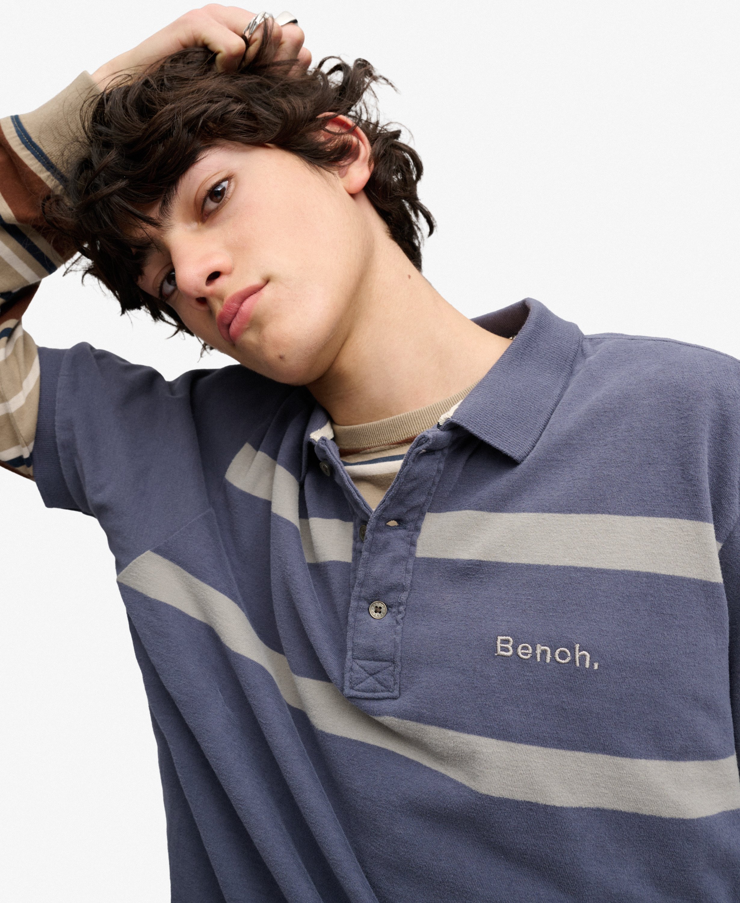 mens Bench Supersoft Logo Polo Shirt in CRT Navy/ Moonmist | Superdry UK