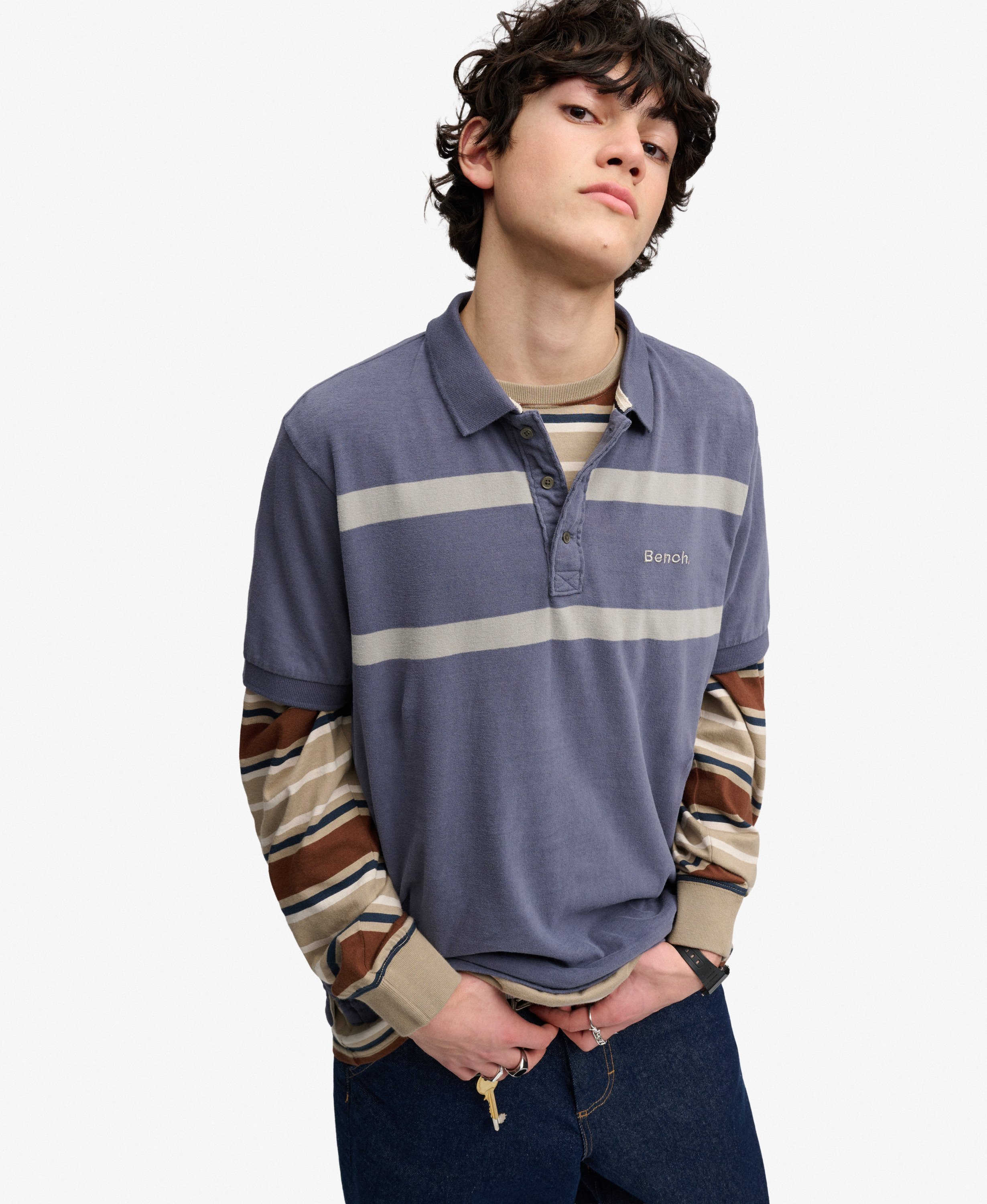 mens Bench Supersoft Logo Polo Shirt in CRT Navy/ Moonmist | Superdry UK
