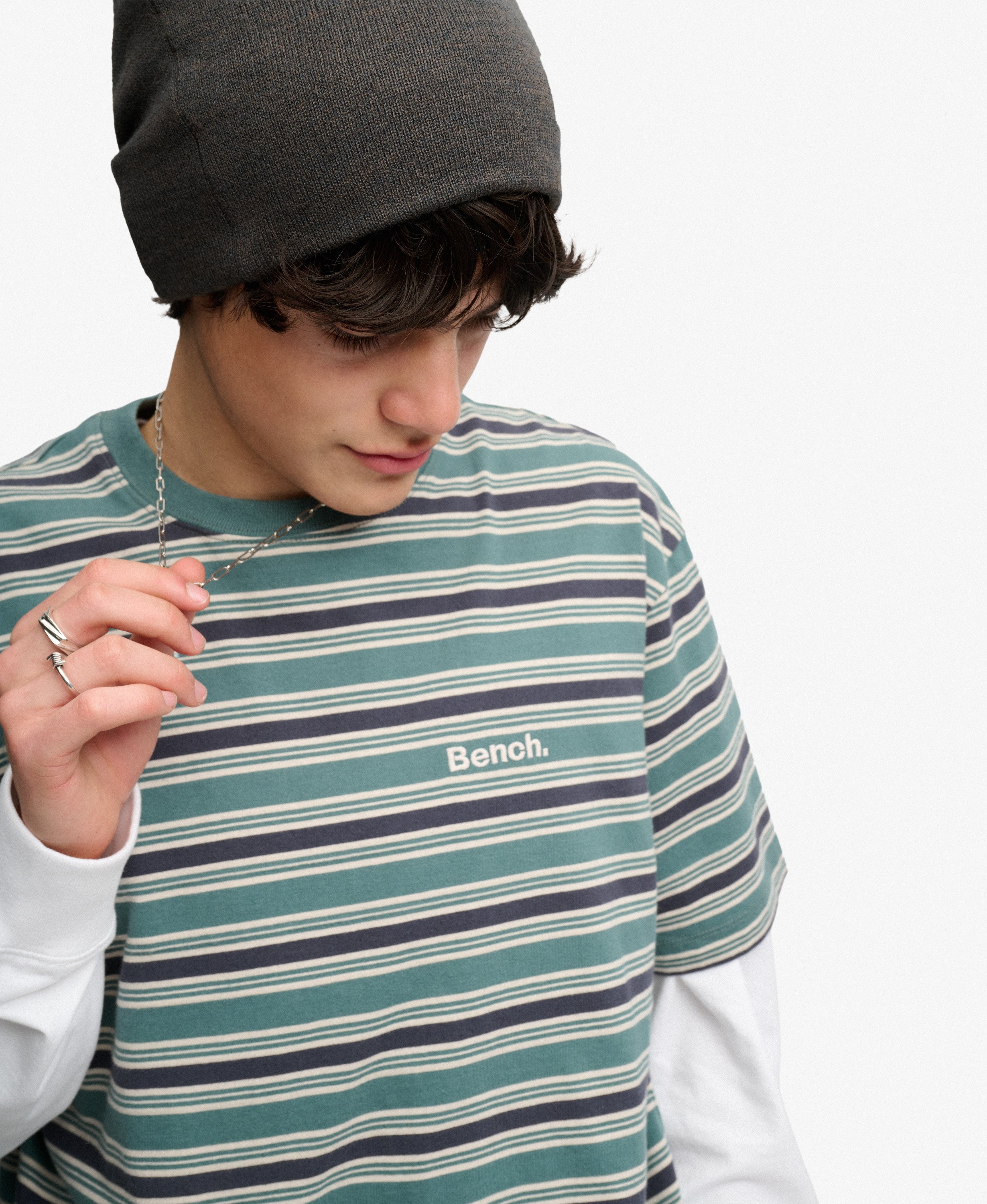 mens Bench Boxy Stripe T-shirt in Blue Grey Stripe | Superdry UK