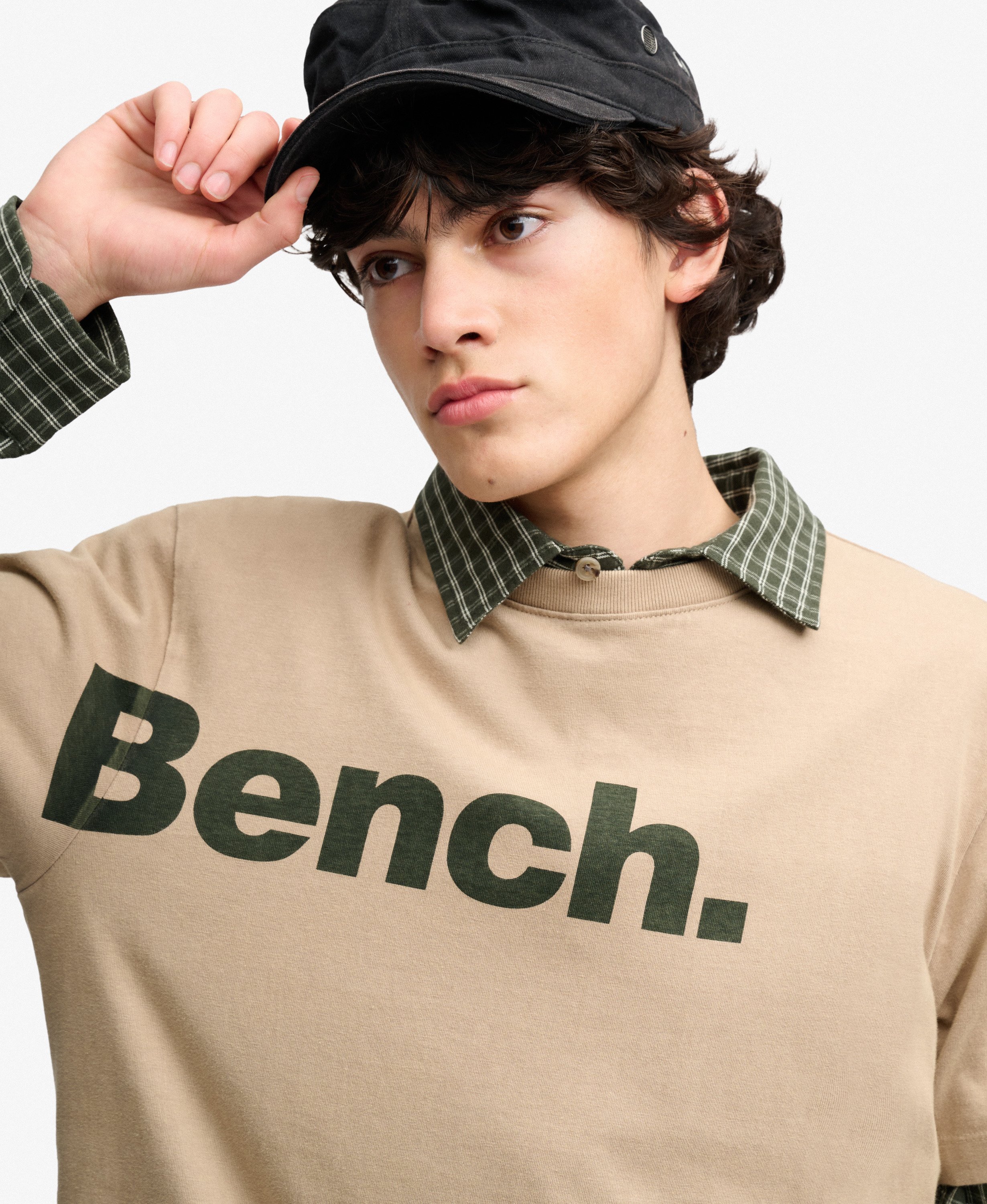 mens Bench Boxy Logo T-shirt in Dune/ Ardwick Green | Superdry UK