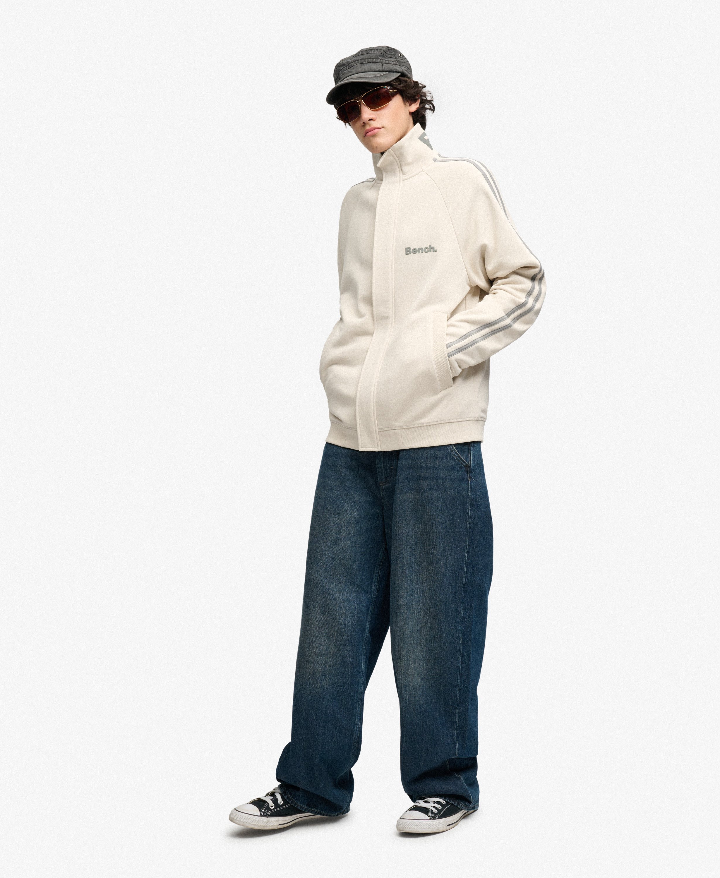 mens Bench High Neck Stripe Track Top in Moonbeam/ Moonmist | Superdry UK