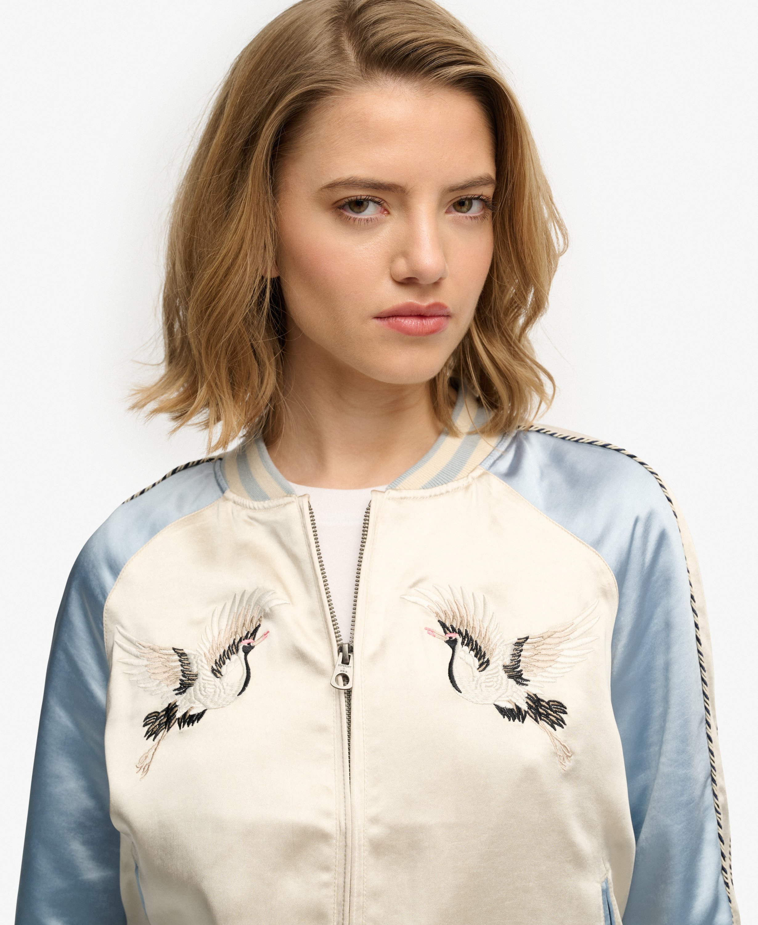 womens Suikajan Embroidered Bomber Jacket in Blue Fog | Superdry US