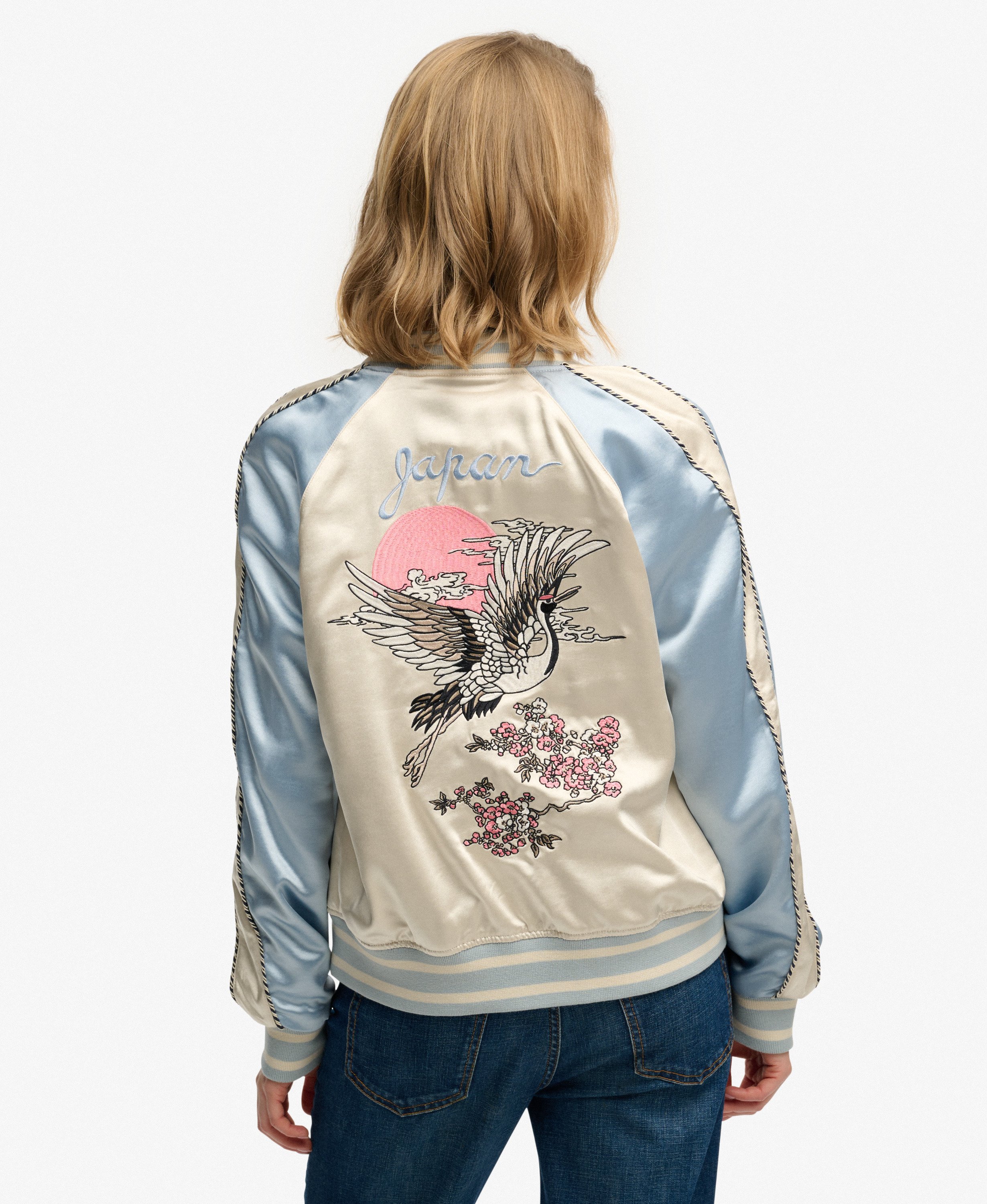 womens Suikajan Embroidered Bomber Jacket in Blue Fog | Superdry US
