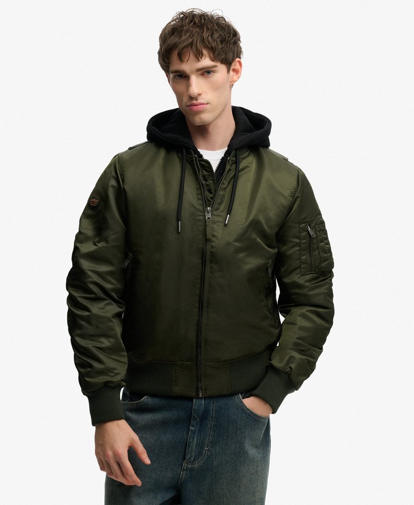 mens Hooded MA1 Bomber Jacket in Surplus Goods Olive Green