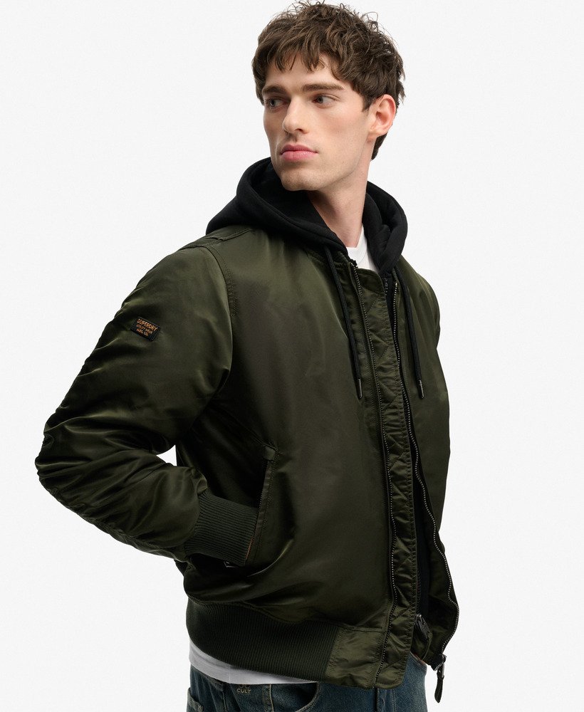 mens Hooded MA1 Bomber Jacket in Surplus Goods Olive Green