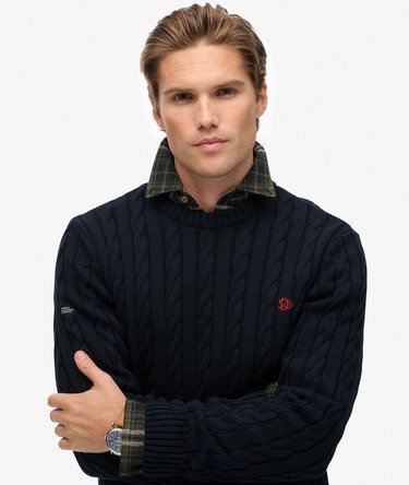 Cotton Cable Knit Crew Jumper Image 3