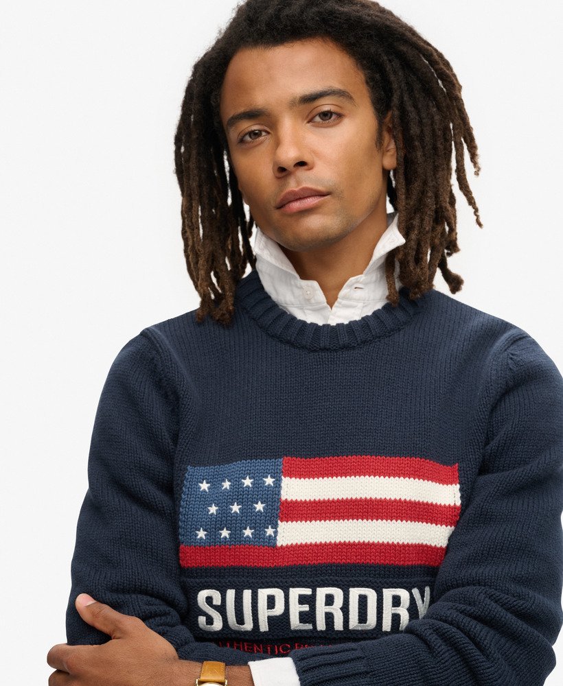 【Ameri Vintage】MEDI LOGO KNIT SET UP mens Vintage Athletic Knit Jumper in Eclipse Navy | Superdry IE