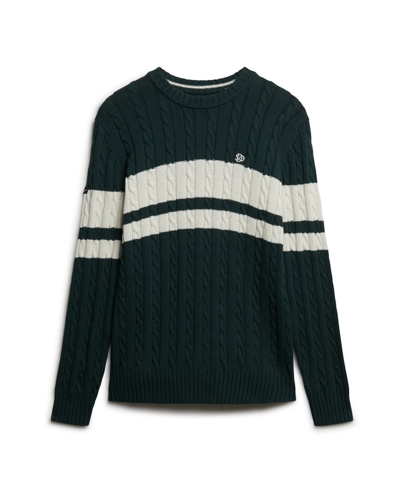mens Cotton Stripe Cable Jumper in Eagle Green/Bone White | Superdry CA-EN