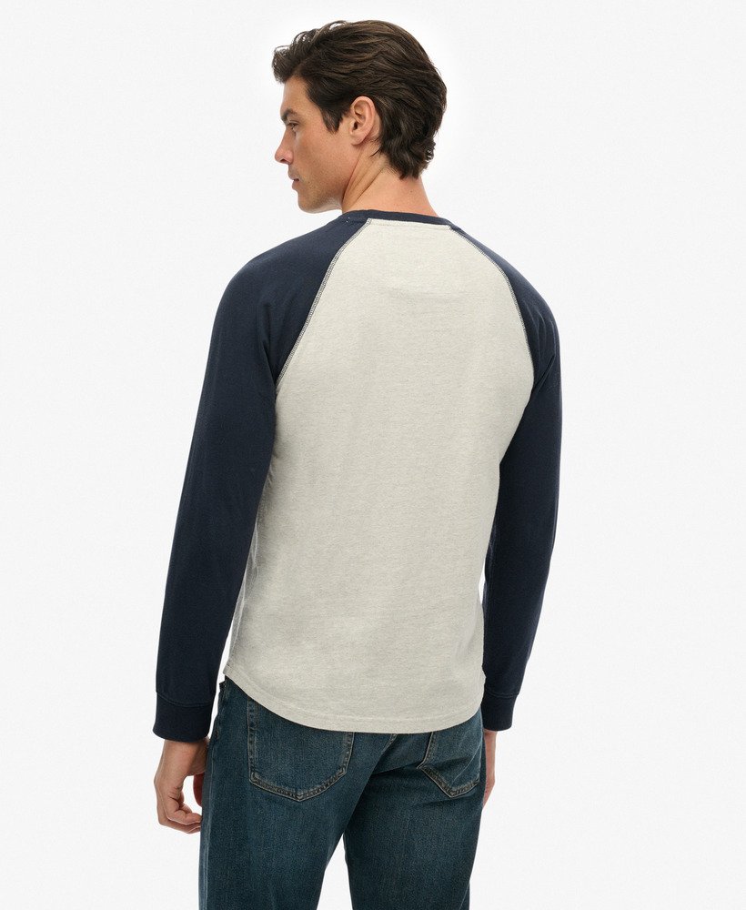 mens Vintage Athletic Baseball Top in Grey Grindle/Eclipse Navy