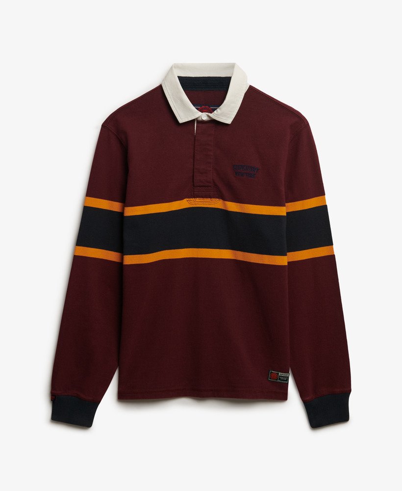 Heren Vintage Athletic Stripe Rugby Top in port chest band | Superdry NL