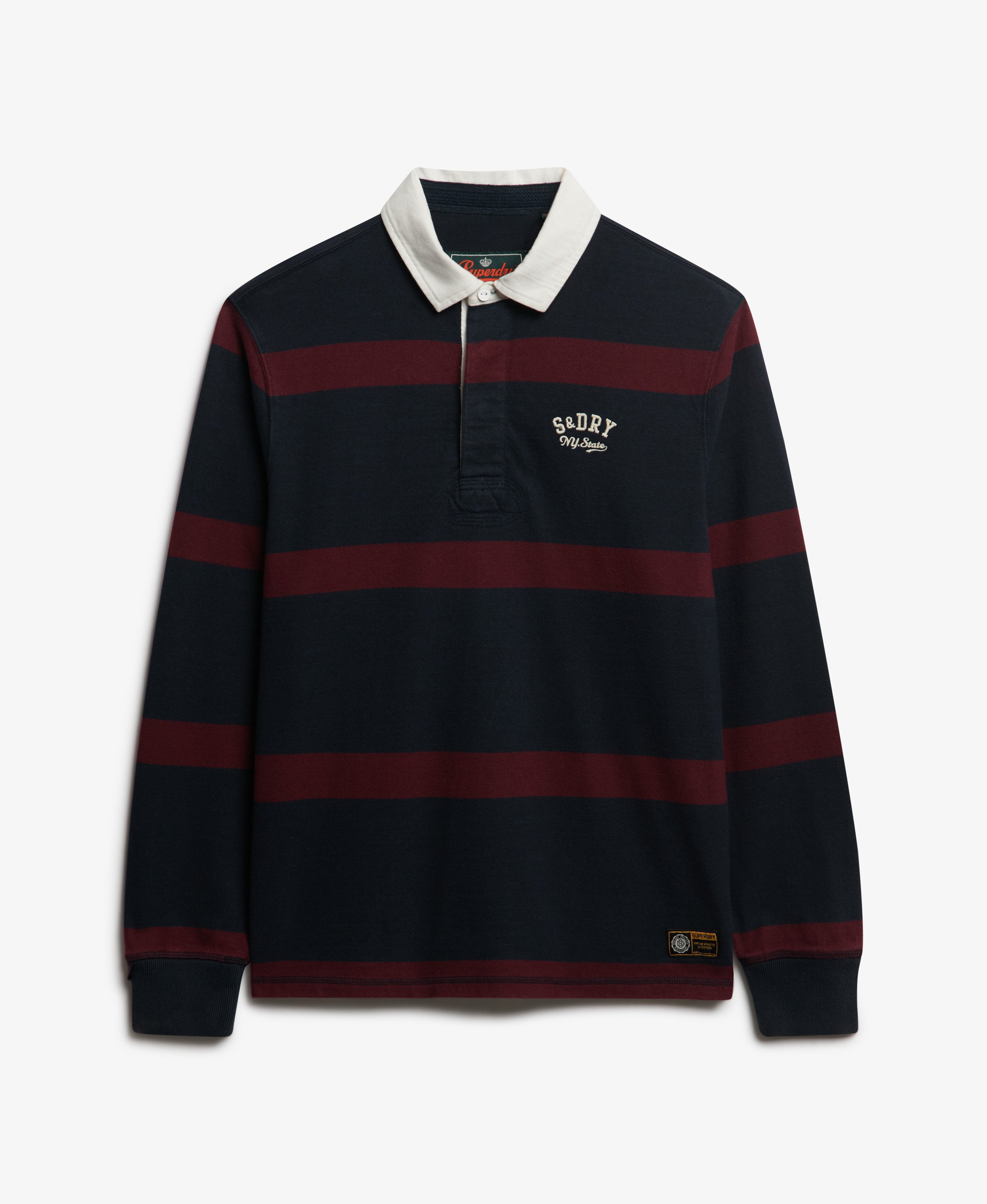 mens Vintage Athletic Stripe Rugby Top in Eclipse Navy/Port | Superdry UK