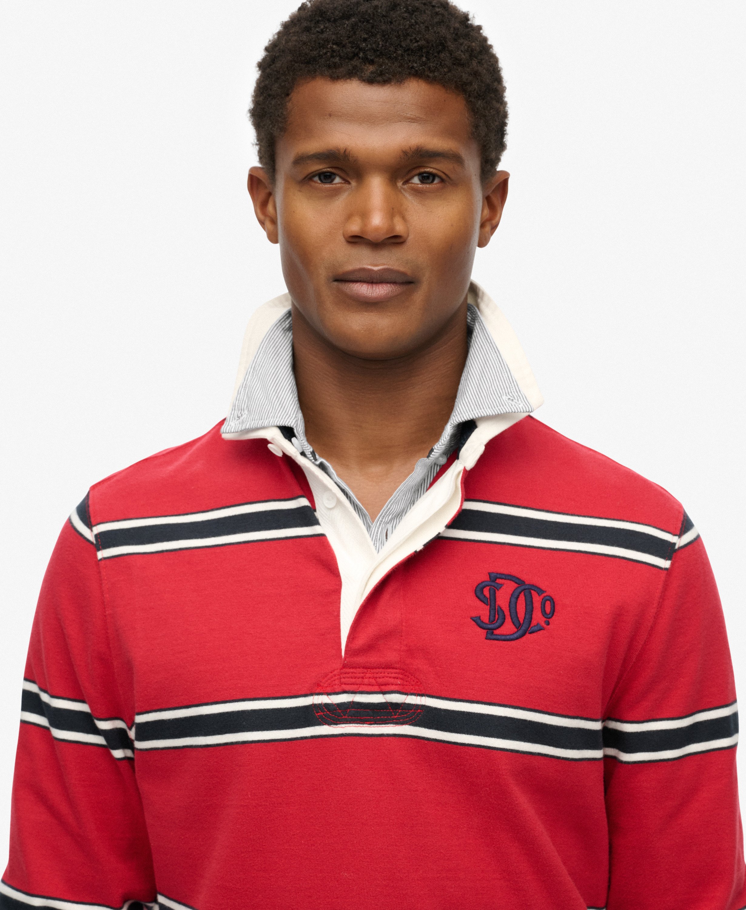 mens Vintage Athletic Stripe Rugby Top in Red Stripe | Superdry UK
