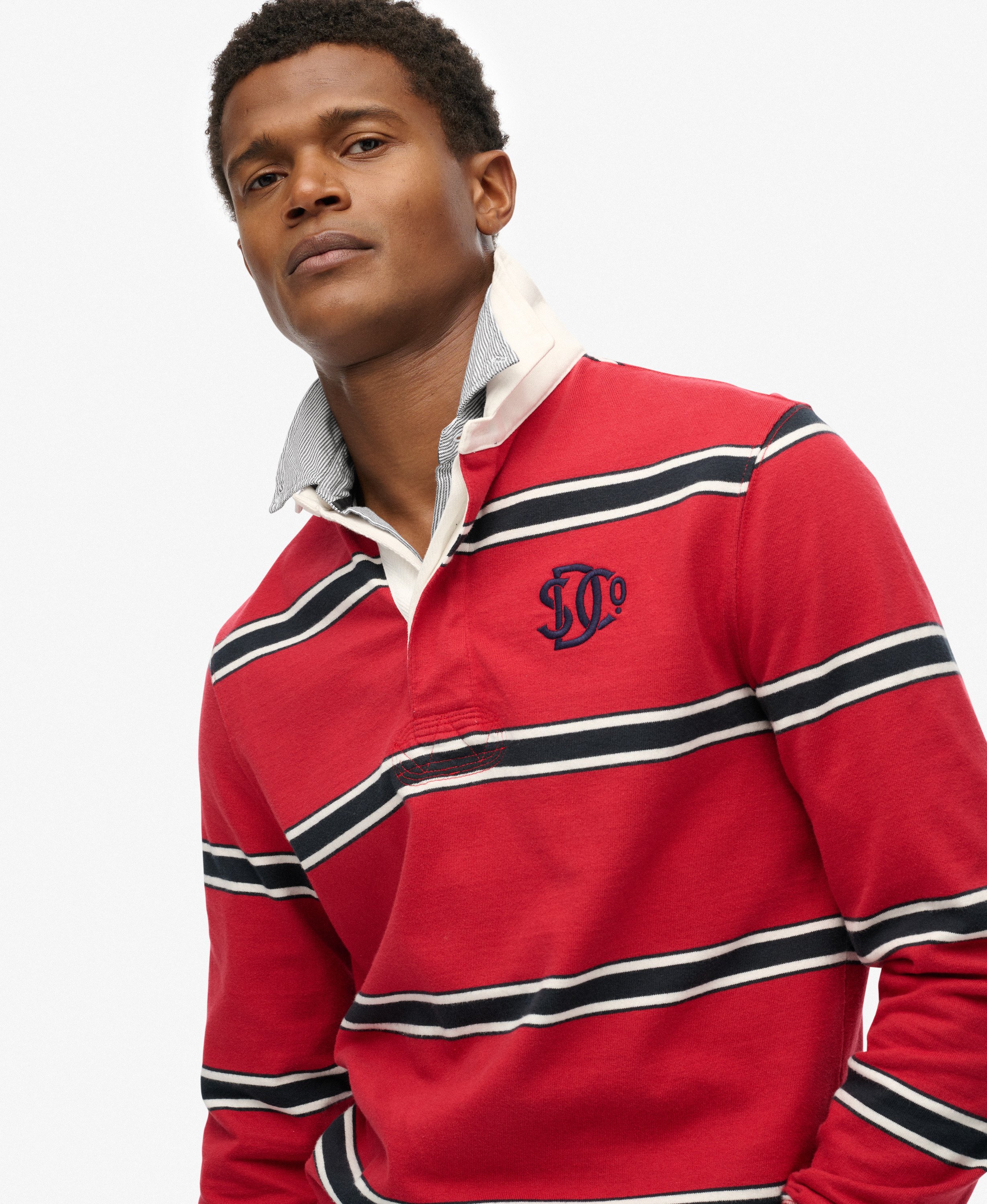 Men's Roses Rugby Top mens Vintage Athletic Stripe Rugby Top in Red Stripe | Superdry UK