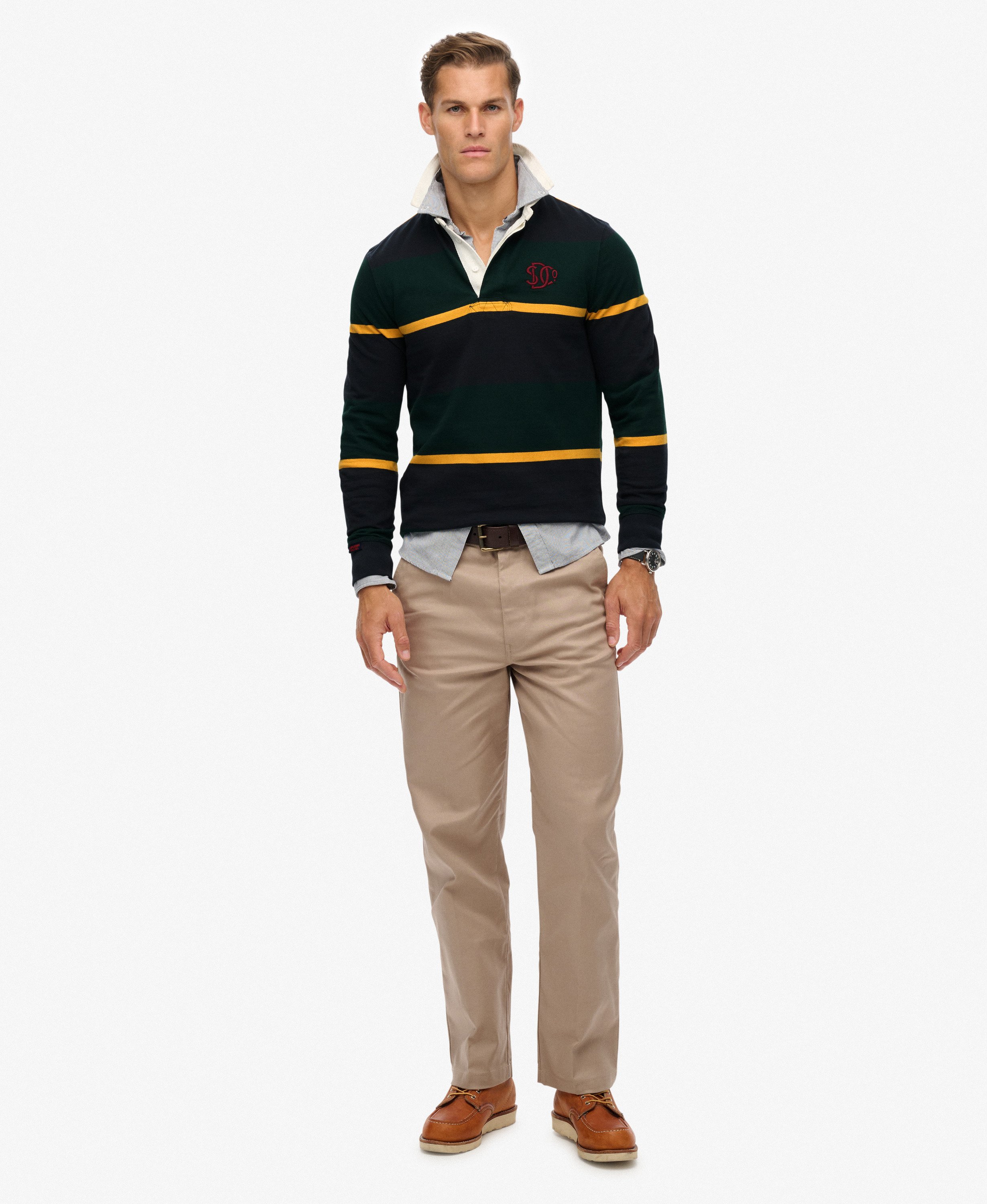 Heren Vintage Athletic Stripe Rugby Top in enamel green stripe ...