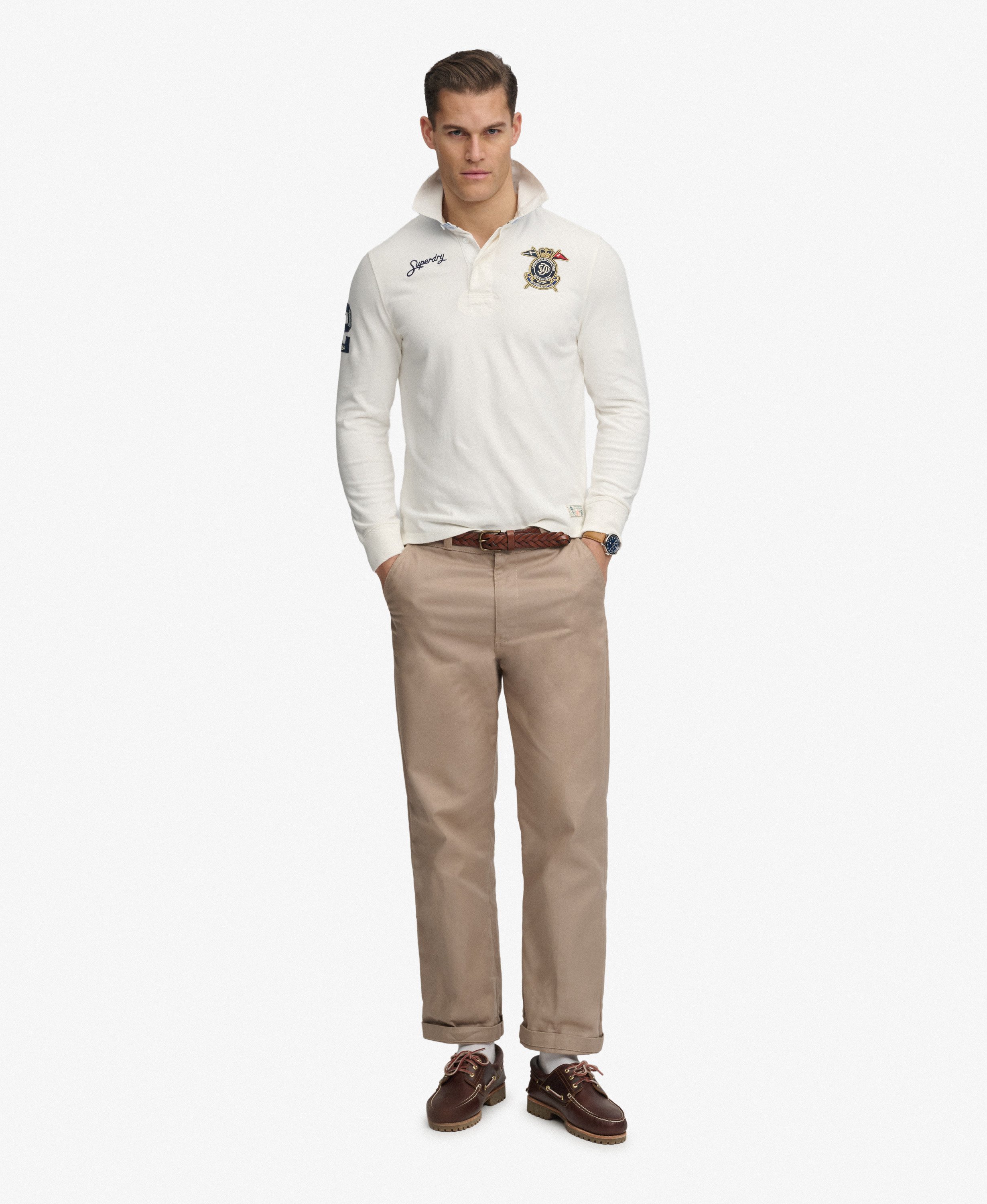 mens Double Emblem Rugby Top in Chalk White | Superdry UK