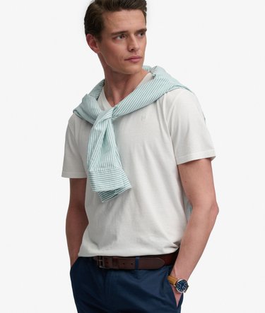 Katoenen Linnen V-hals T-shirt Relaxed Pasvorm Image 2