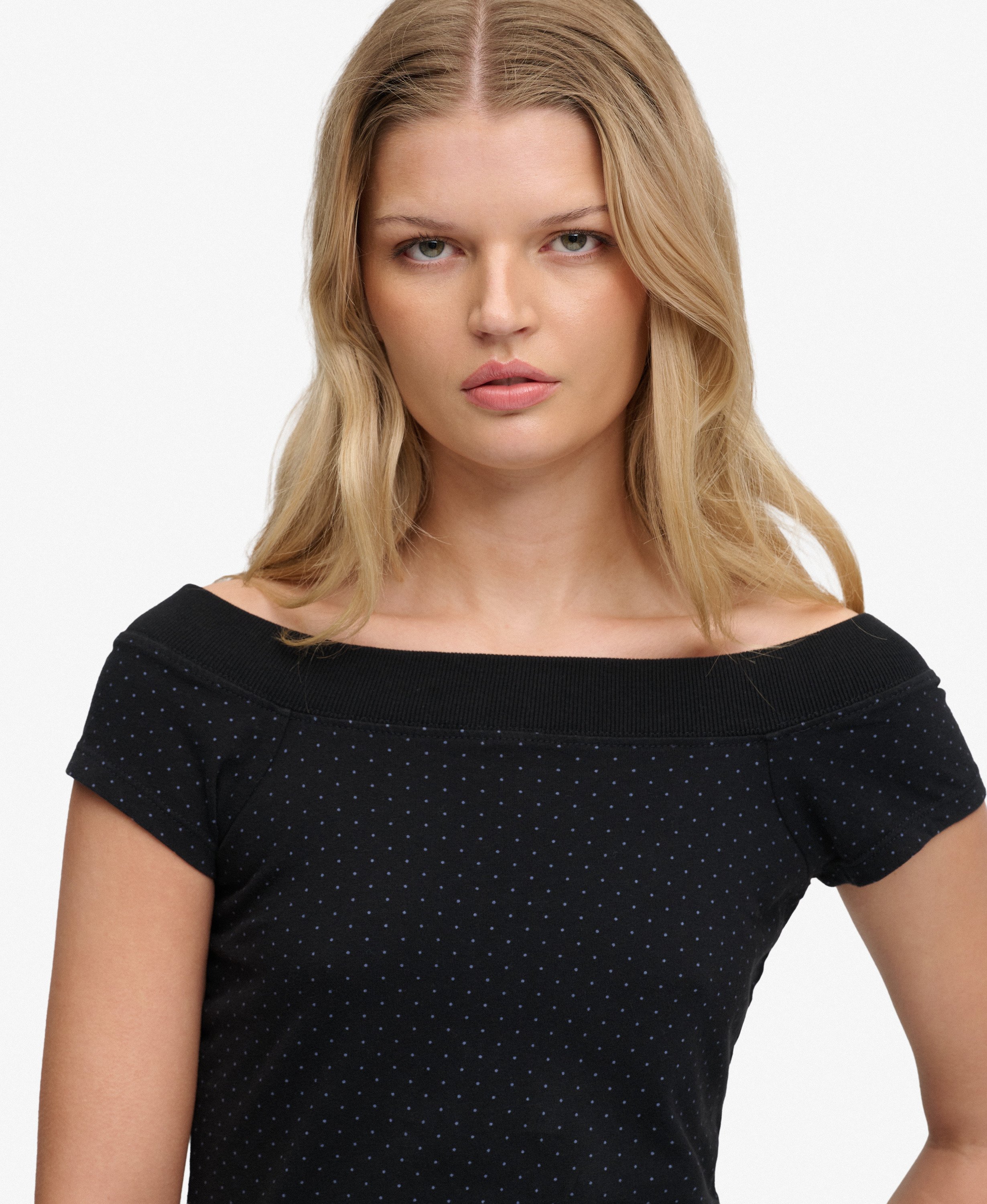 womens Athletic Off Shoulder Pattern Top in Black Dot | Superdry US
