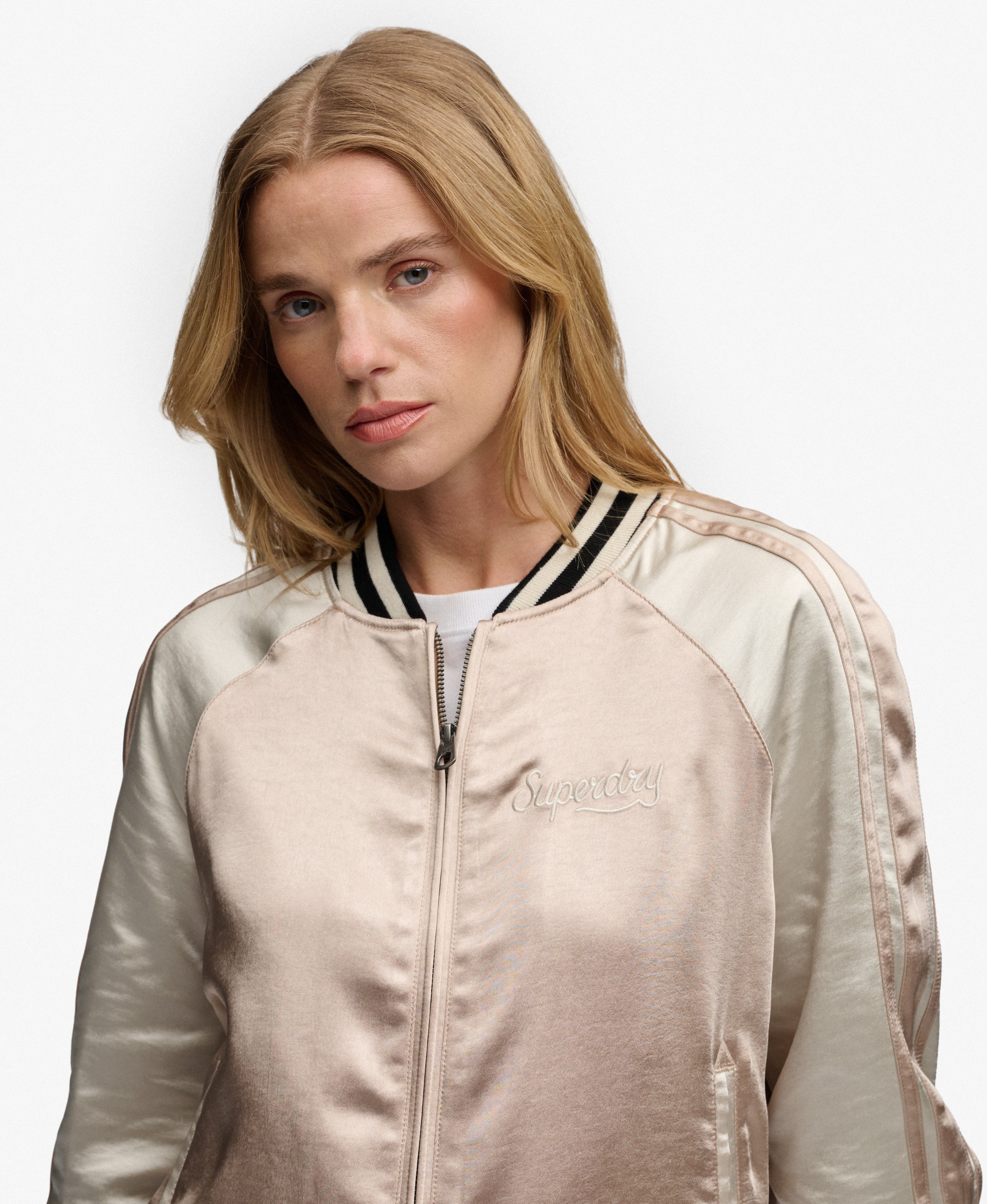 womens Suikajan Embroidered Bomber Jacket in Light Taupe | Superdry US