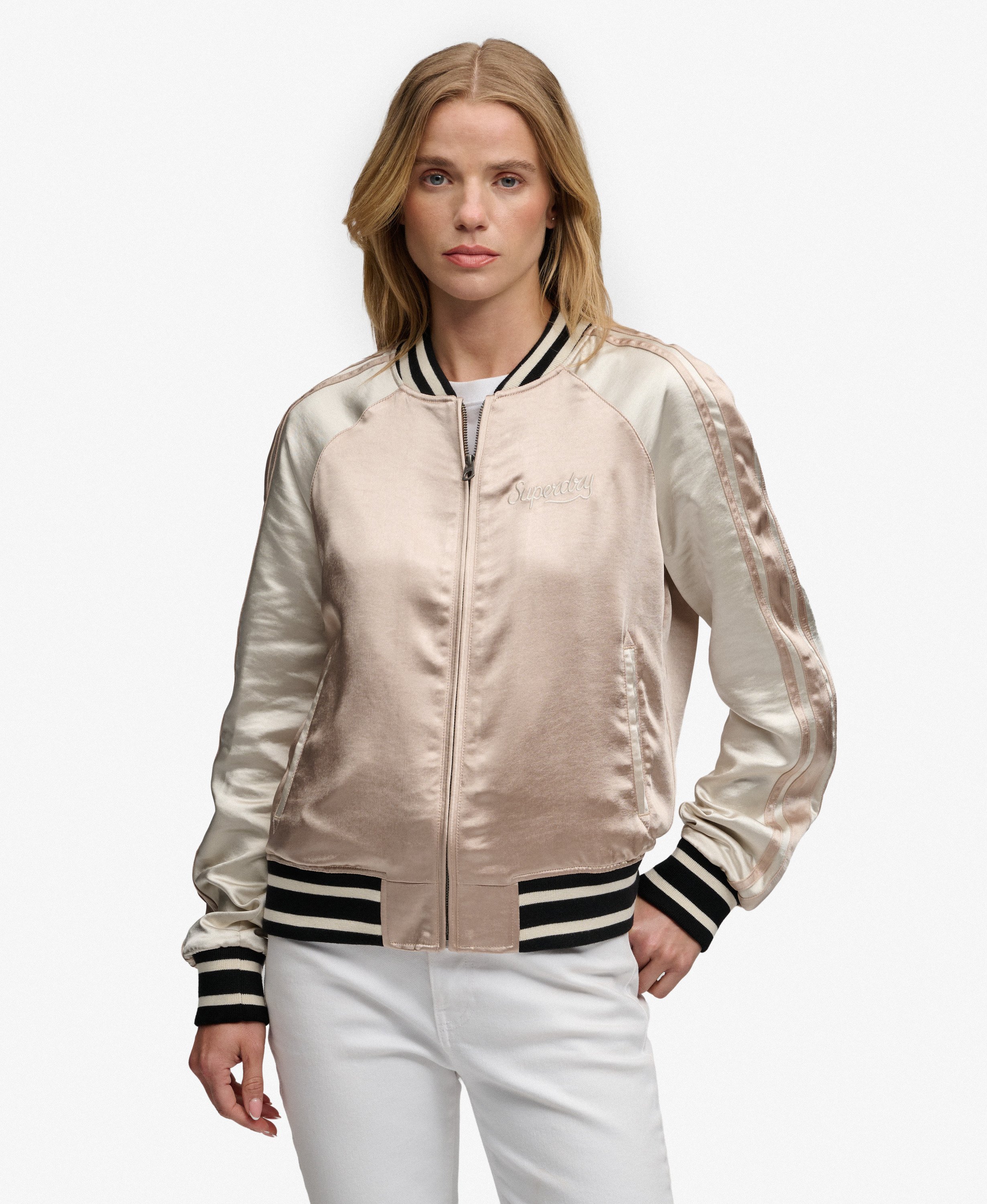 womens Suikajan Embroidered Bomber Jacket in Light Taupe | Superdry US