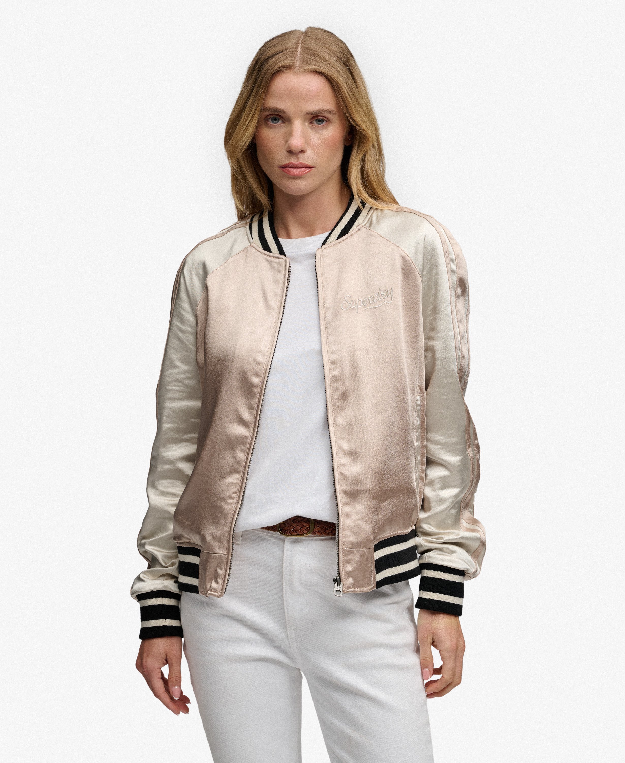 womens Suikajan Embroidered Bomber Jacket in Light Taupe | Superdry US