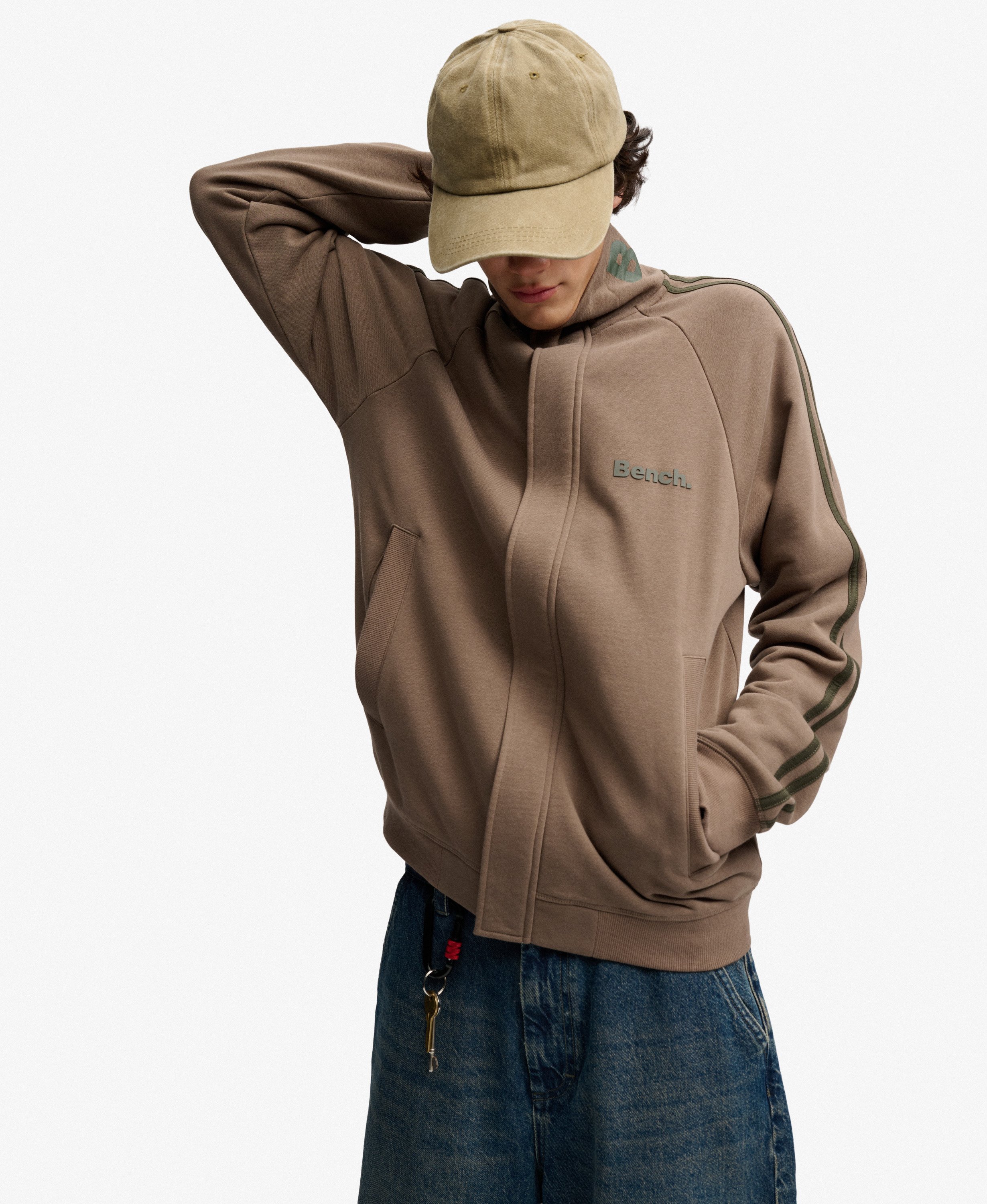 mens Bench High Neck Stripe Track Top in Chocolate Chip/ Ardwick Green ...