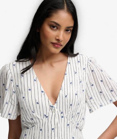 Abito Midi a Maniche Corte con Bottoni e Stampa Image 3