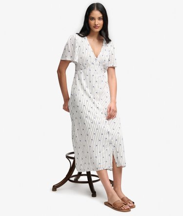 Abito Midi a Maniche Corte con Bottoni e Stampa Image 2