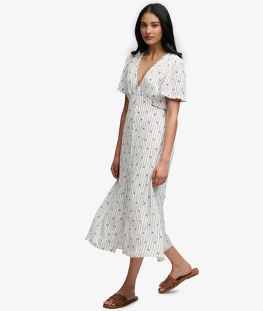 Abito Midi a Maniche Corte con Bottoni e Stampa Image 4