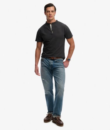 Classic Cotton Linen Short Sleeve Grandad T-shirt Image 3