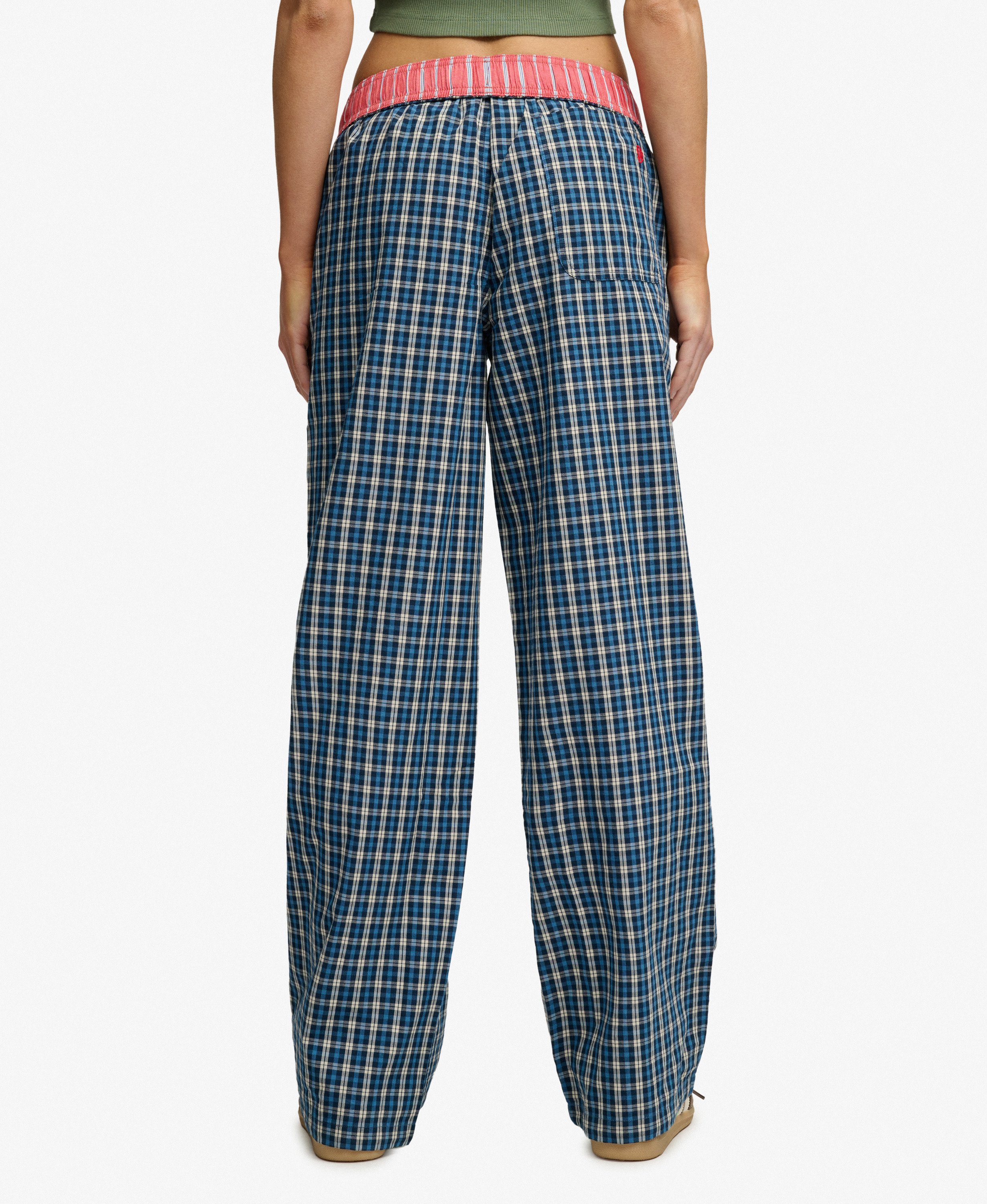 womens Mini Check Cotton Trousers in Quays Navy Check | Superdry UK