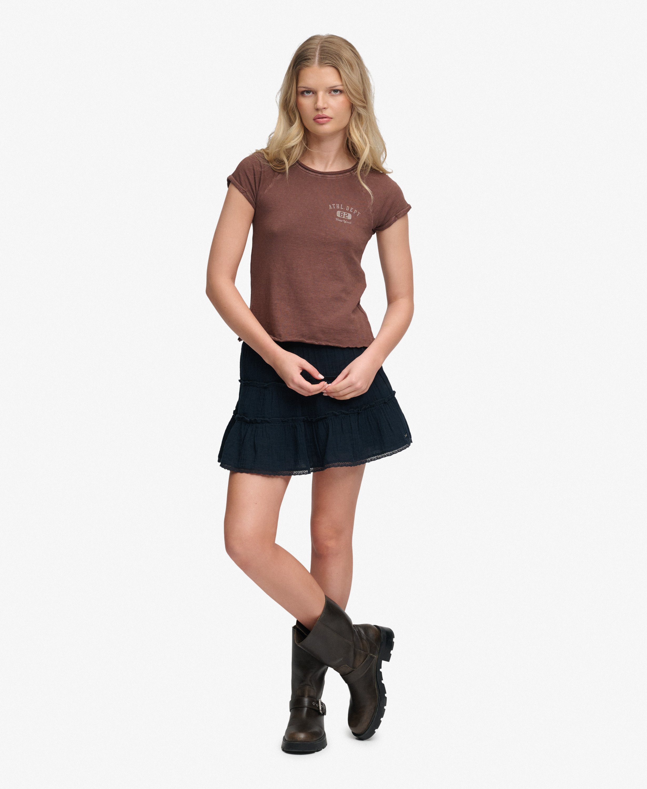 womens Cheesecloth Tiered Mini Skirt in Eclipse Navy | Superdry CA-EN