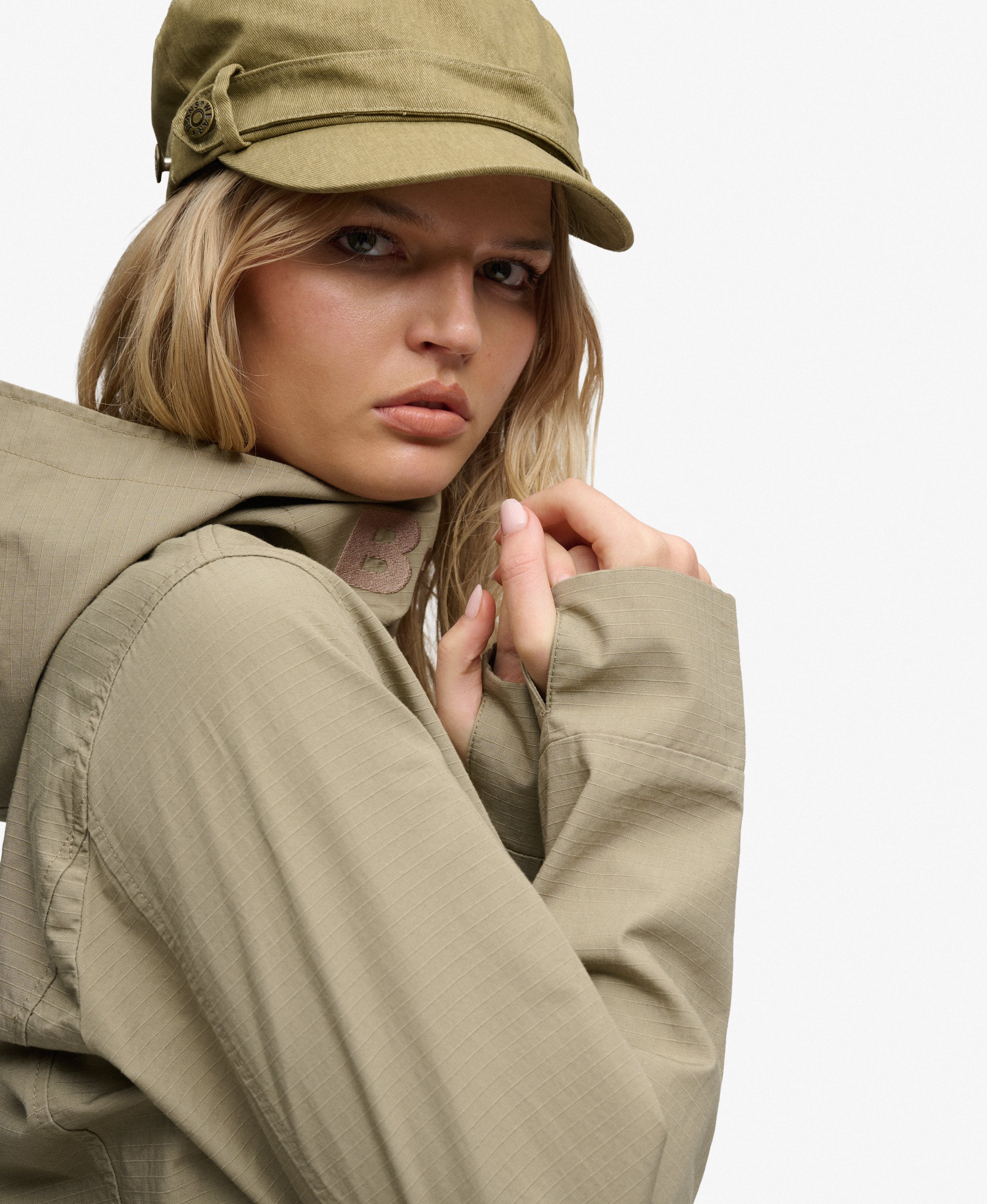 womens Bench Hooded Funnel Neck Ripstop Jacket in Dune/ Dune