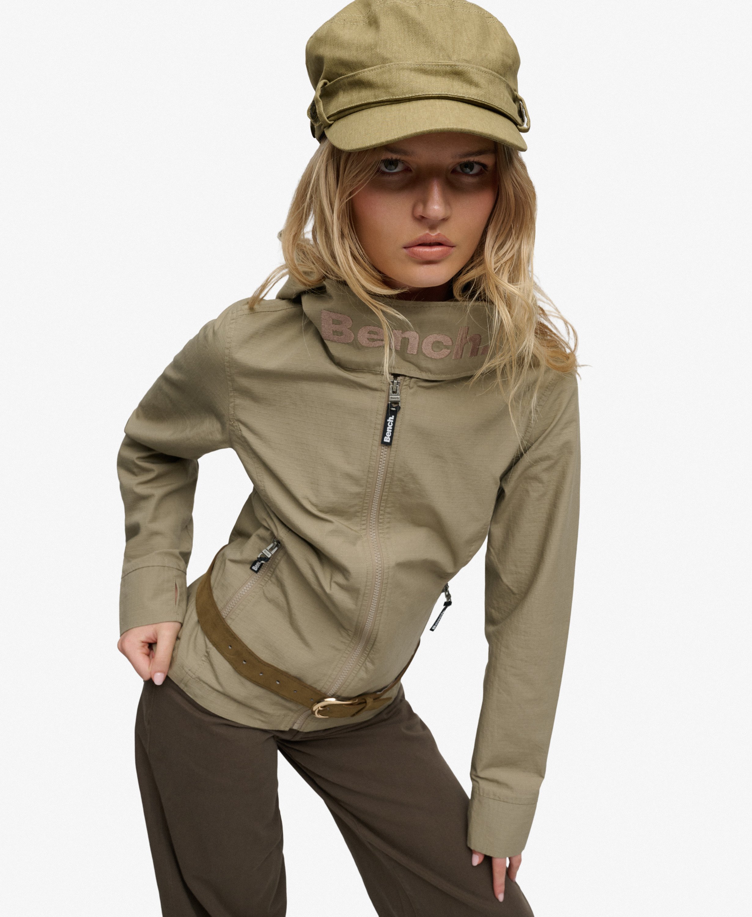 womens Bench Hooded Funnel Neck Ripstop Jacket in Dune/ Dune