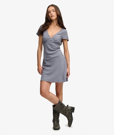 Printed Sweetheart Short Sleeve Mini Dress Image 2