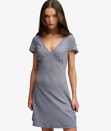 Printed Sweetheart Short Sleeve Mini Dress Image 1