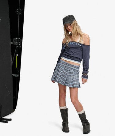 Bench Logo Pleated Check Mini Skirt Image 3
