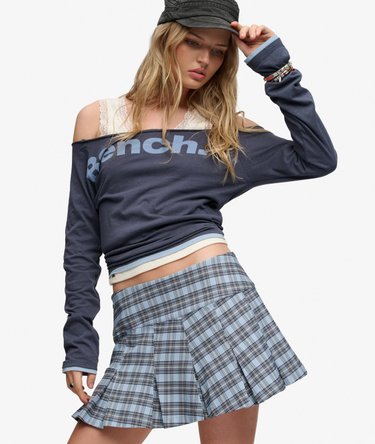 Bench Logo Pleated Check Mini Skirt Image 2